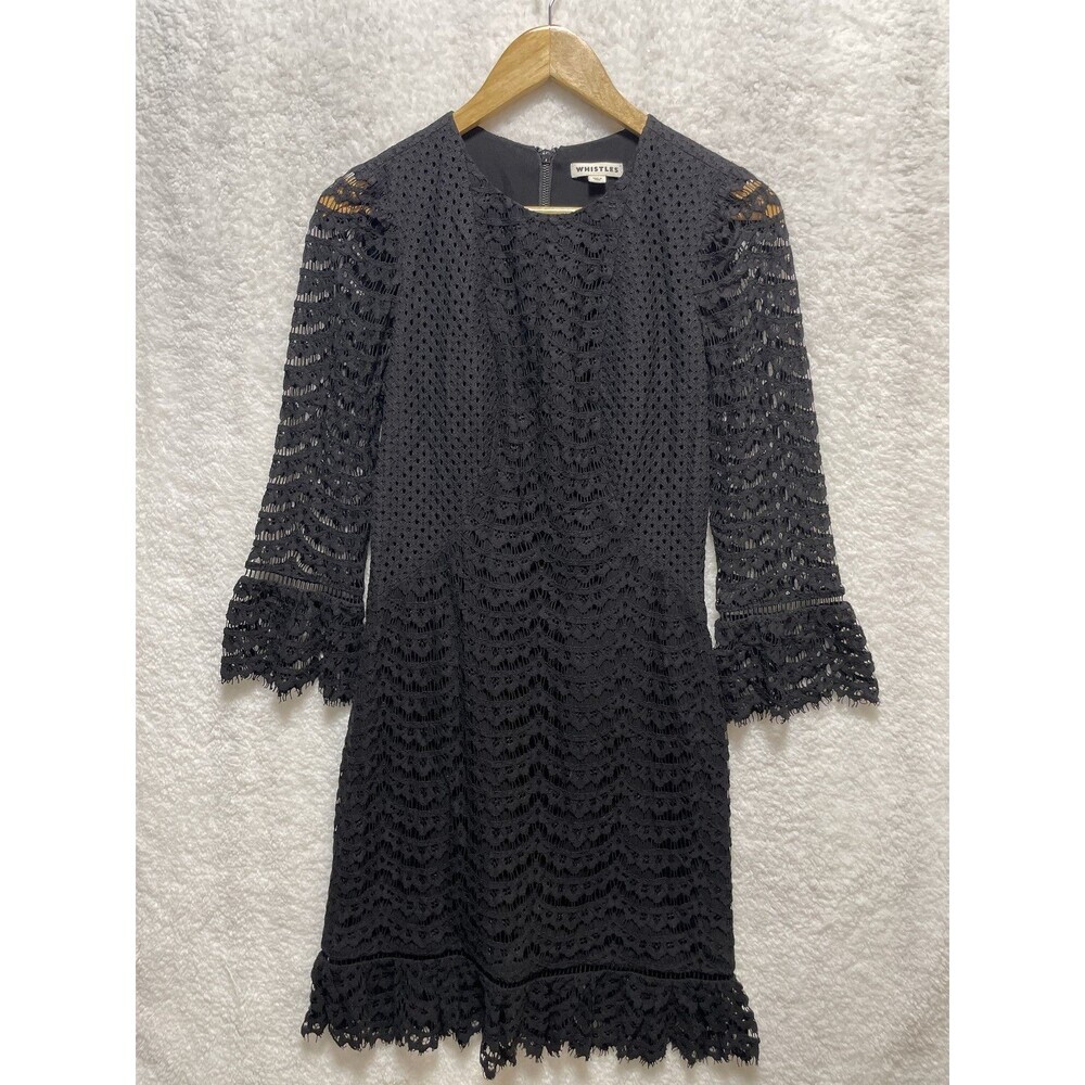 Whistles Black Lace Dress UK8 EU36 US4 Elegant‎ Formal Flare Long Sleeve